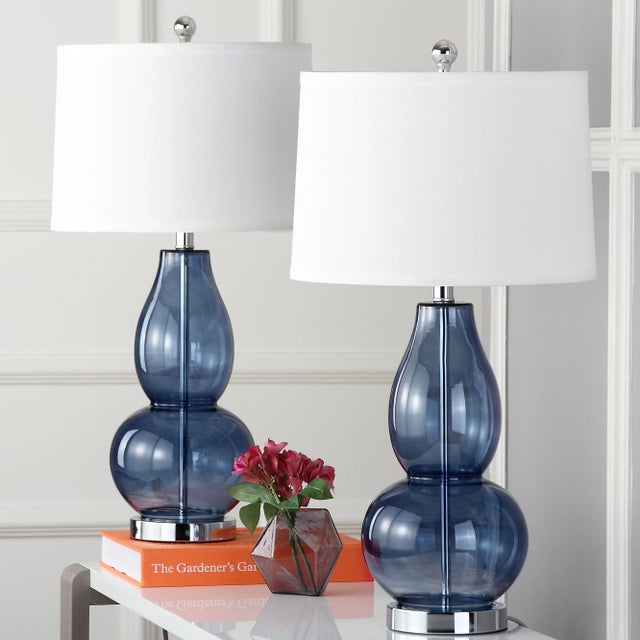 Glass Mercurio Double Gourd Glass Table Lamp in Blue - a Pair For Sale - Image 7 of 9