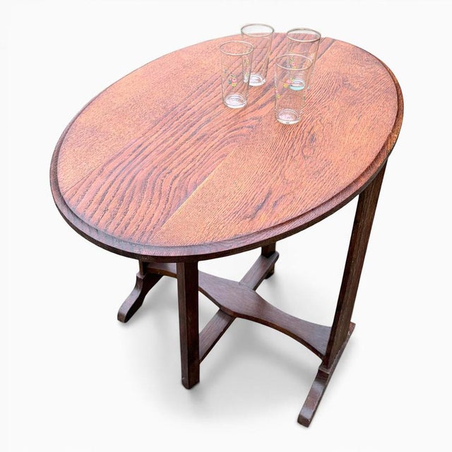 Arts & Crafts Oak Folding Wine Table For Sale - Image 3 of 11
