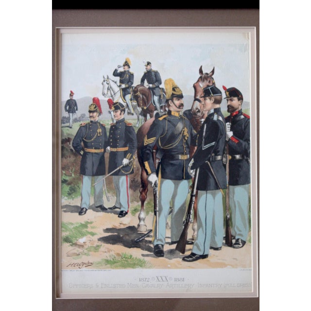 Chromolithograph by H. A. Ogden Military Uniforms - 19th Century European Soldiers, Matched Pair, Equestrian & Infantry Scenes - Antique Framed Prints For Sale - Image 4 of 17