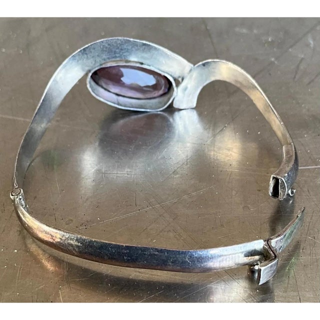 Metal Vintage Sterling Silver Amethyst Cuff For Sale - Image 7 of 12