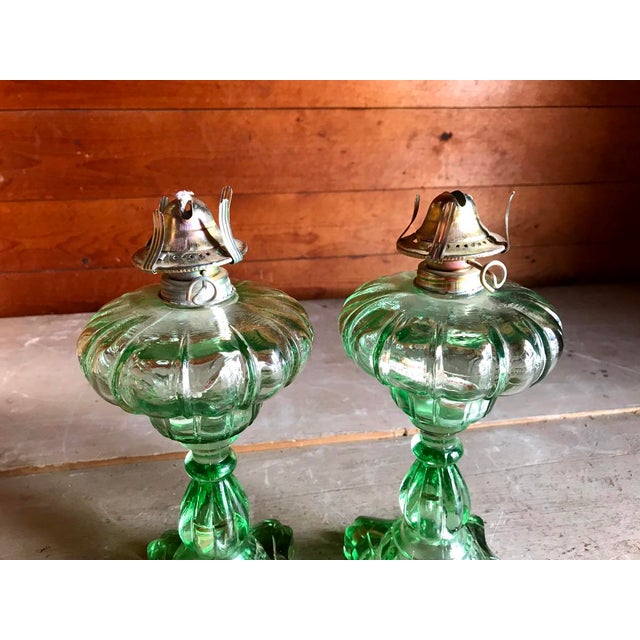 Vintage Green Glass Oil Lamp Chairish