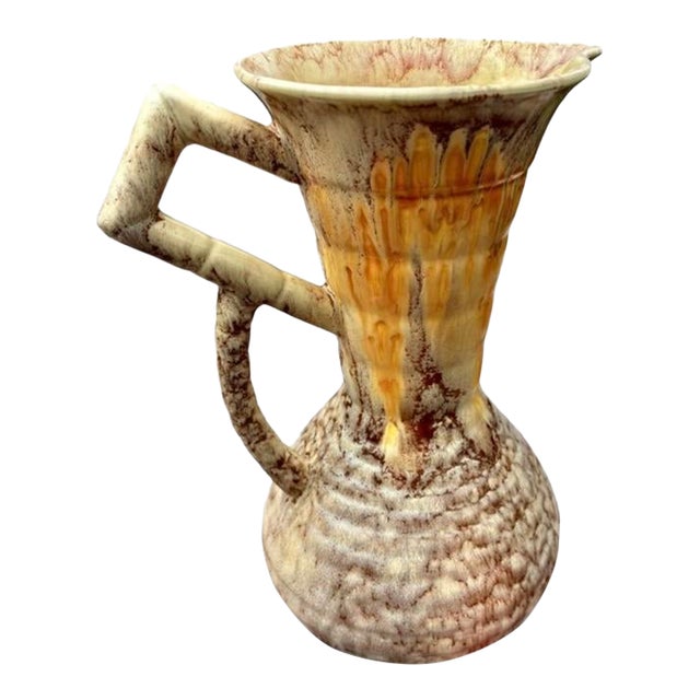 SylvaC Art Deco "Alex" Pottery Jug / Vase Featuring a Distinctive Geometric Bamboo-Style Handle. For Sale