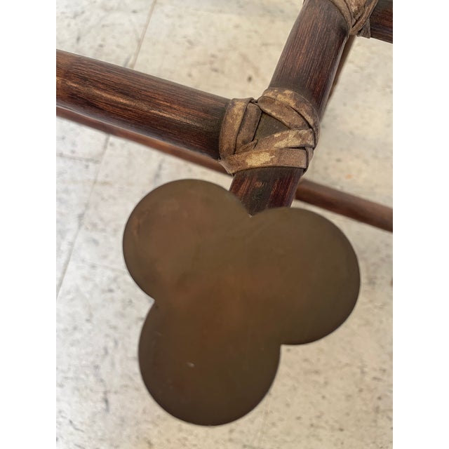 McGuire 1970s Oval Glass Top Bamboo Rattan Coffee Table For Sale - Image 4 of 5
