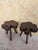 Pair of vintage tripod stools in the shape of a clover. Handcrafted from solid wood with a beautiful dark walnut finish....