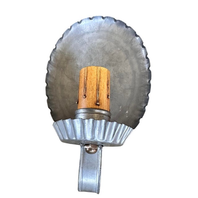 Tin With Pewter Wash Sconces With Great Scalloped Edges, Circa 1930, Set 3 For Sale In Los Angeles - Image 6 of 6