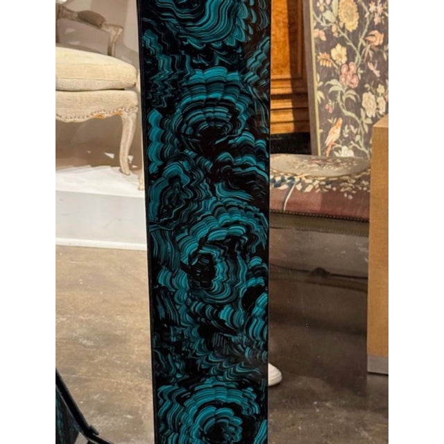 2000 - 2009 Octagonal Reverse Painted Malachite Mirror For Sale - Image 5 of 6