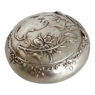 Antique Art Nouveau Repoussé Silver 800 Pill Box With Gilt Interior, Circa 1900 For Sale