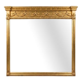 Large Regency Style Carved Giltwood Overmantel Mirror For Sale