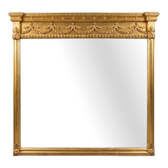 Large Regency Style Carved Giltwood Overmantel Mirror For Sale