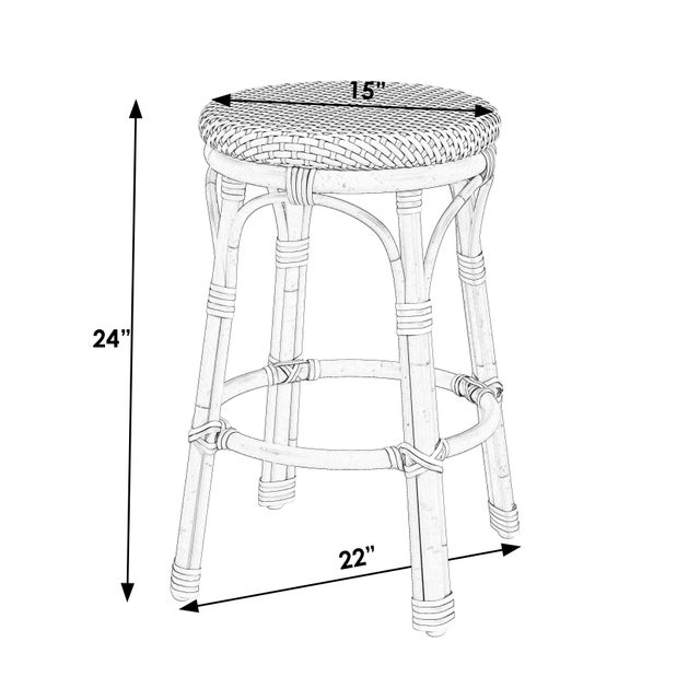 Traditional Tobias 24.5 in. Seat Height Outdoor Rattan and Metal Backless Counter Stool, White For Sale - Image 3 of 7