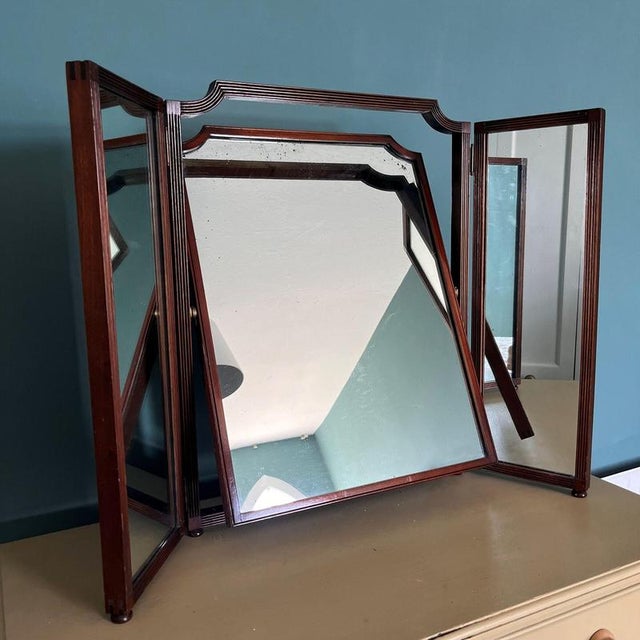 Vintage Triptych Mirror with Adjustable Centre Mirror For Sale - Image 4 of 12