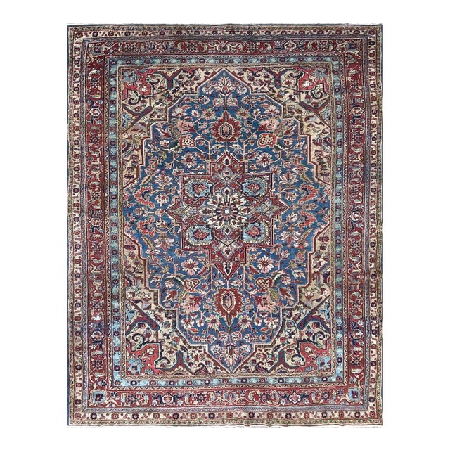 Antique Persian Heriz/Serapi Carpet, Light Blue and Gold For Sale
