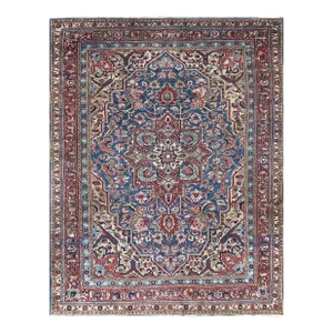 Antique Persian Heriz/Serapi Carpet, Light Blue and Gold