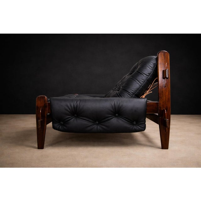 Black Brazilian Modern Three-Seat Leather Sofa in Rosewood & Leather by Jean Gillon, 1970s For Sale - Image 8 of 14