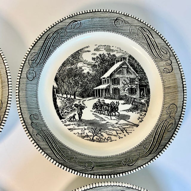 Ceramic 1970s Vintage Americana Boho Chic Jeannette China Black Supper Bowl-Plate - Set of 4. For Sale - Image 7 of 13