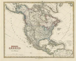Antique Map with Hand Coloring of North America and the West Indies