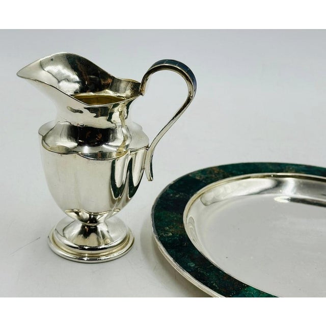 1960s Los Castillo Taxco Silver Azurite Malachite Creamer Sugar Tray Set, Mexican Mod For Sale - Image 12 of 18