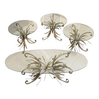 1950s Coco Chanel “Sheaf of Wheat" Glass Topped Tables- a Complete Set of 4 For Sale