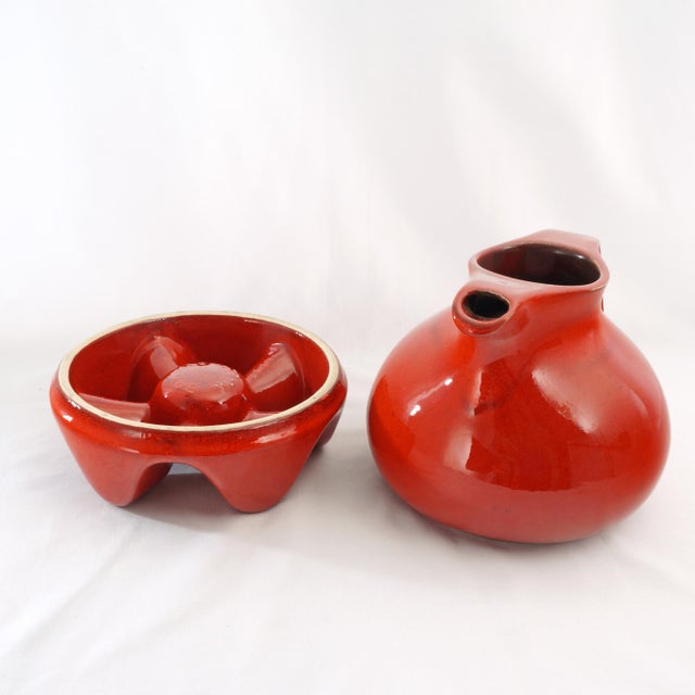 Red MCM West German Bay Keramik Ceramic Pitcher and Stand Set 1960's For Sale - Image 8 of 13