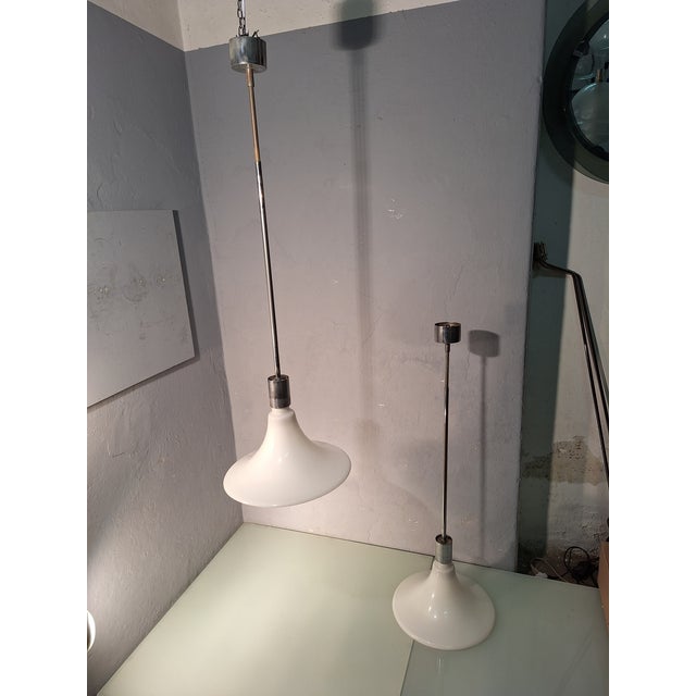 1970s AM/AS Series Pendant Lamp in Glass and White Metal by Franco Albini, Franca Helg and Antonio Piva for Sirrah, Italy, 1970s For Sale - Image 5 of 7