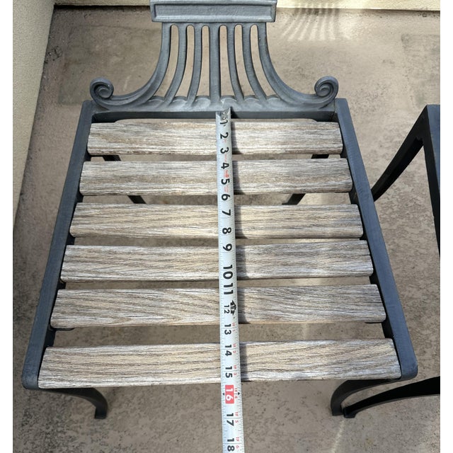 1930s Pair of Neoclassical Lyre Back Cast Iron Lyre Back With Weathered Wood Seats For Sale - Image 10 of 18
