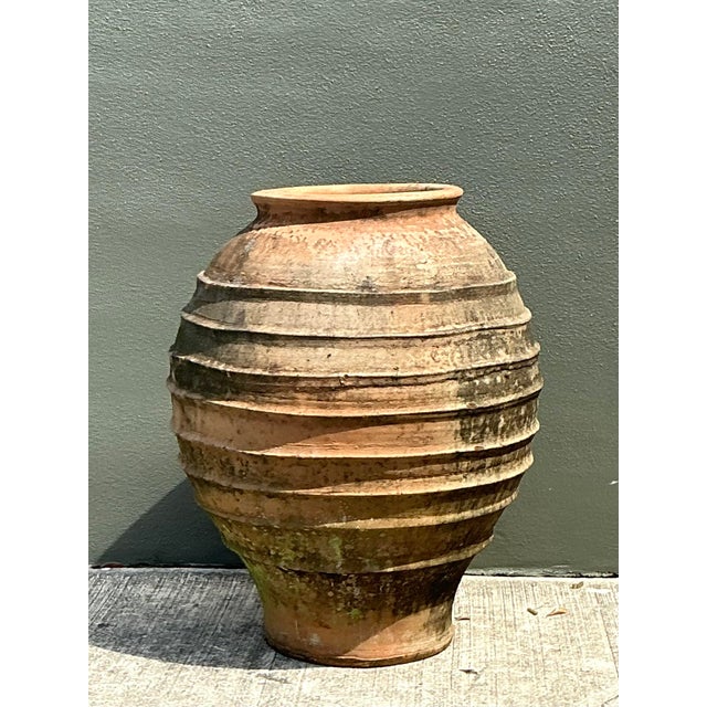 Rustic European Vintage Monumental Patinated Terra Cotta Urn For Sale - Image 3 of 12