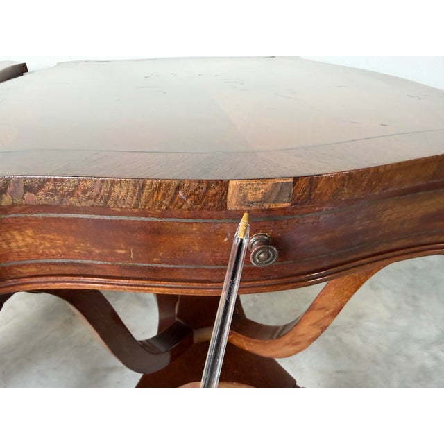 Vintage Eclectic Mahogany Curule-Base Side Tables With Brass Inlay – Pair For Sale - Image 16 of 18