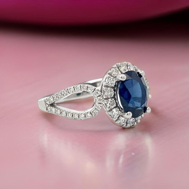 Natural Sapphire Diamond Ring Size 6.25 14k W Gold 2.31 TCW Certified For Sale - Image 13 of 14