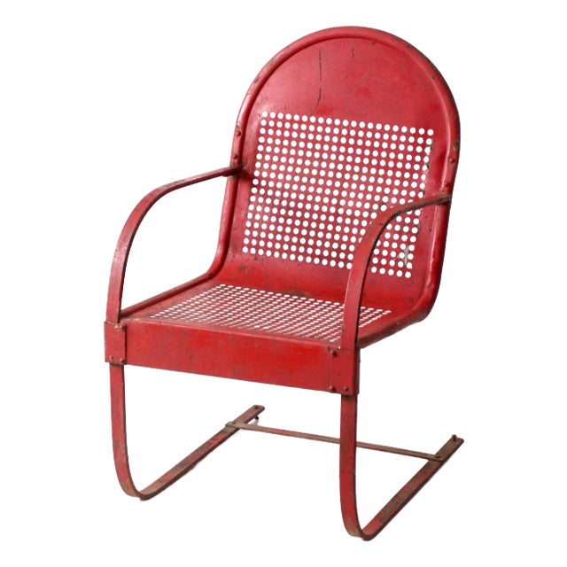 Mid Century Red Metal Patio Chair For Sale