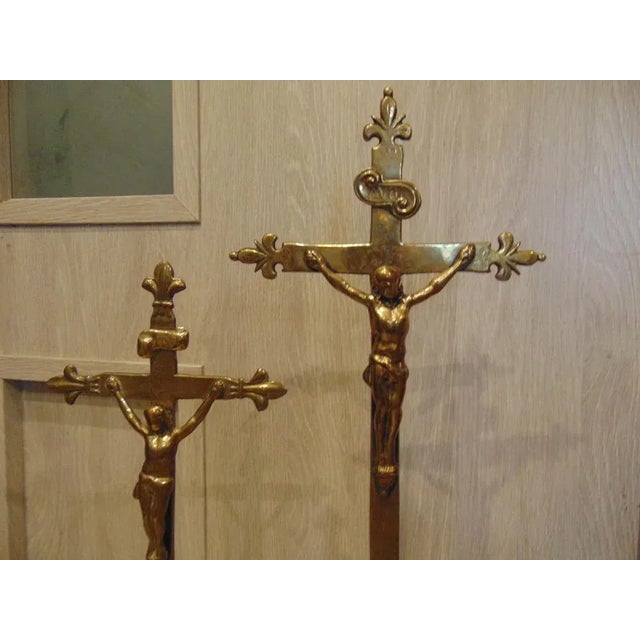 Pre-war brass cross, price for 2 pieces, dimensions: higher height 43.5 cm, width 13 cm, depth 6 cm, smaller cross height...