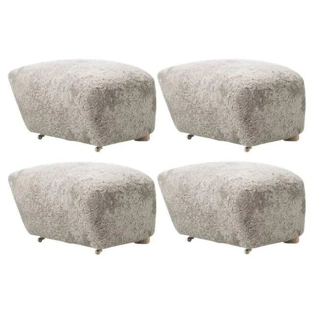 Green Green Tea Natural Oak Sheepskin the Tired Man Footstools by Lassen, Set of 4 For Sale - Image 8 of 8