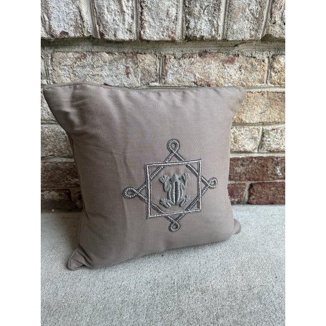 Vintage French Jean Francois Lesage embroidered pillow from Paris. This decorative taupe throw pillow cover features...