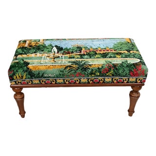 Mid-Century Style Turkish Rug Upholstered Dining Bench For Sale
