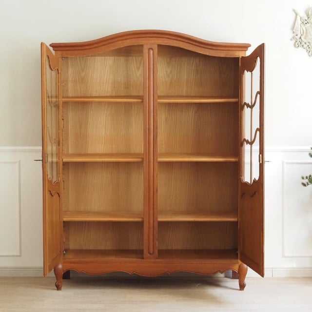 French Style Oak Display Cabinet with Glass Front For Sale - Image 4 of 12
