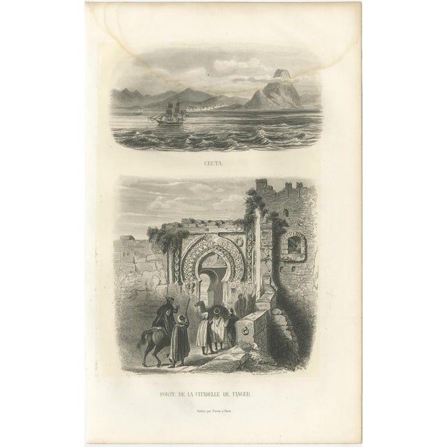 Alphonse Boilly, Ceuta from the Sea and Citadel Gate of Tangier, Morocco, 1859, Engraving For Sale - Image 3 of 9