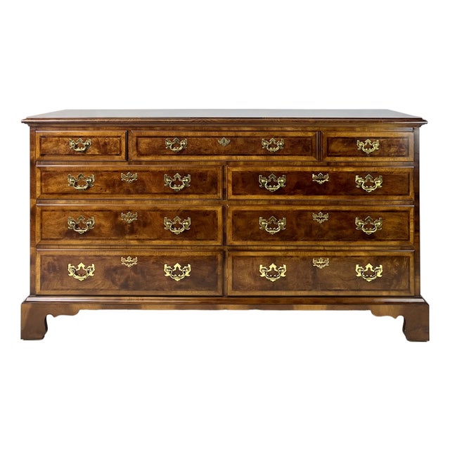 Late 20th Century Henredon Aston Court Collection Walnut, Myrtle & Ash Burl Double Dresser - Surrey Finish For Sale