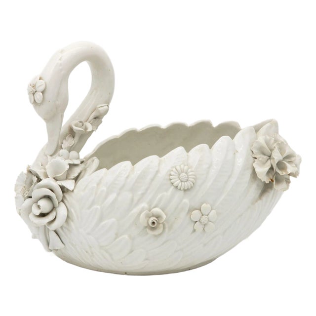 Italian Porcelain Swan Cachepot, Off White, Early 20th C. For Sale