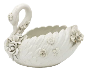 Italian Porcelain Swan Cachepot, Off White, Early 20th C.