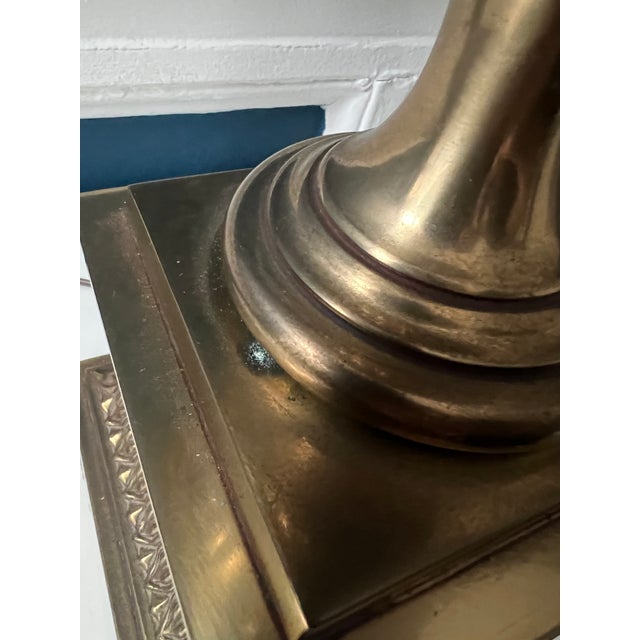 1970s Vintage Stiffel Enameled Brass Table Lamps With Scalloped Shades — Elegant Neoclassical Form - a Pair For Sale - Image 5 of 18