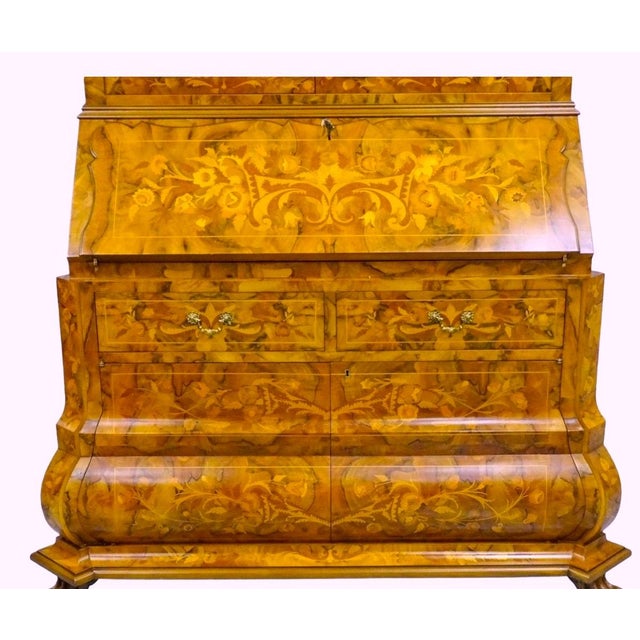 Wood Early 20th Century Dutch Marquetry Trumeau Library Cabinet With Drop-Front Desk For Sale - Image 7 of 9