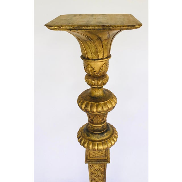 1950s Large Scale Italian Vintage Gold Finished Carved Wood Pedestals - a Pair For Sale - Image 5 of 7