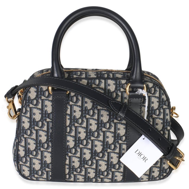 Christian Dior Navy Oblique Canvas Small D Vibe Bowling Bag For Sale - Image 4 of 9