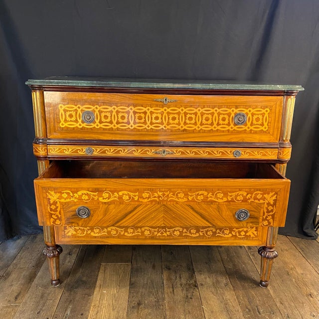 Brown Italian Marquetry Marble Top Commode Secretary Desk For Sale - Image 8 of 12