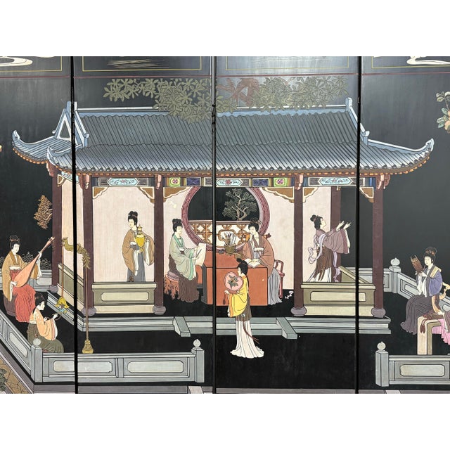 Chinese Coromandel Imperial Palace Courtyard Scene Six-Panel Screen For Sale In San Francisco - Image 6 of 12