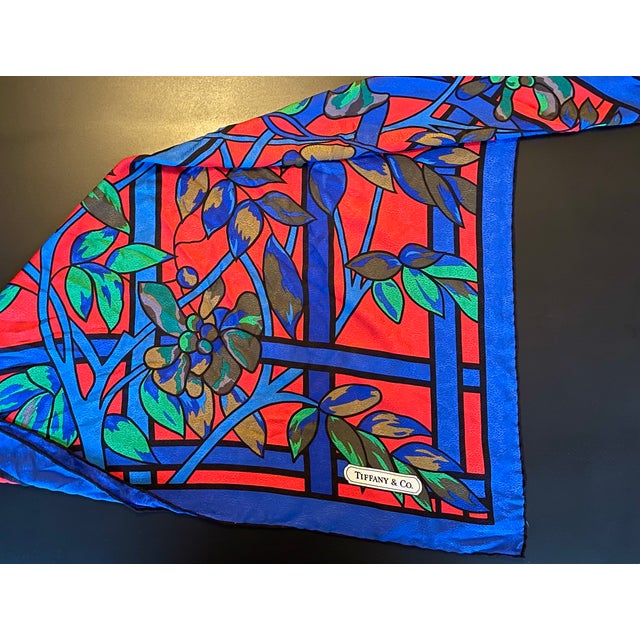 1980s Tiffany & Co. Vibrant Floral Trellis Silk Scarf | Chairish