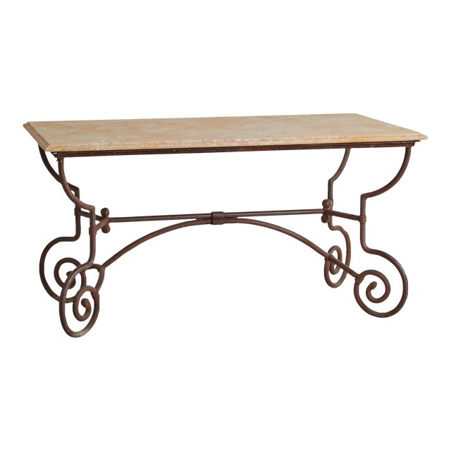 French Iron and Marble Dining or Occasional Table, France 1960s For Sale