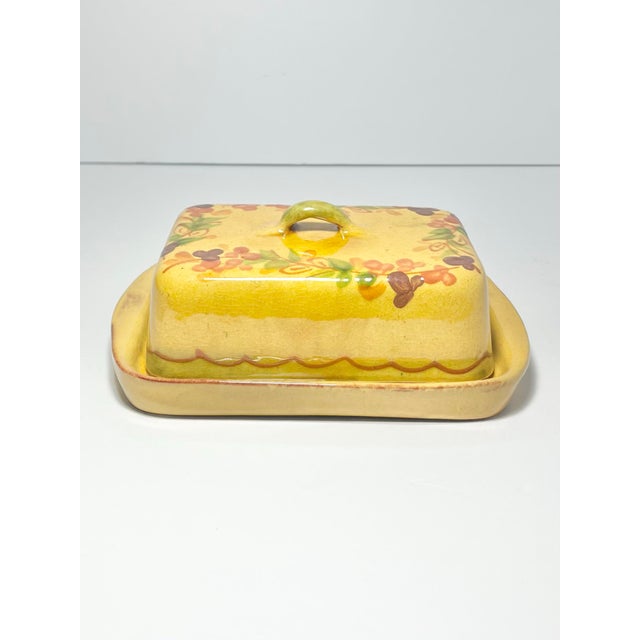 Terre e Provence Yellow & Green Earthenware Rectangle Butter Dish w/Lid 7” Excellent condition. No chips, cracks, or...