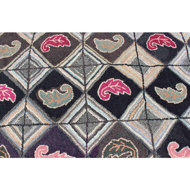 Early 20th Century Antique American Hooked Rug With Diamond Patchwork Geometric Leaf Design 9'2"x12'1" For Sale - Image 5 of 10