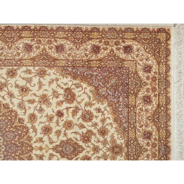 Late 20th Century Rare Finely Woven Persian Silk Qum, Handmade Oriental Rug, Soft Ivory For Sale - Image 15 of 18
