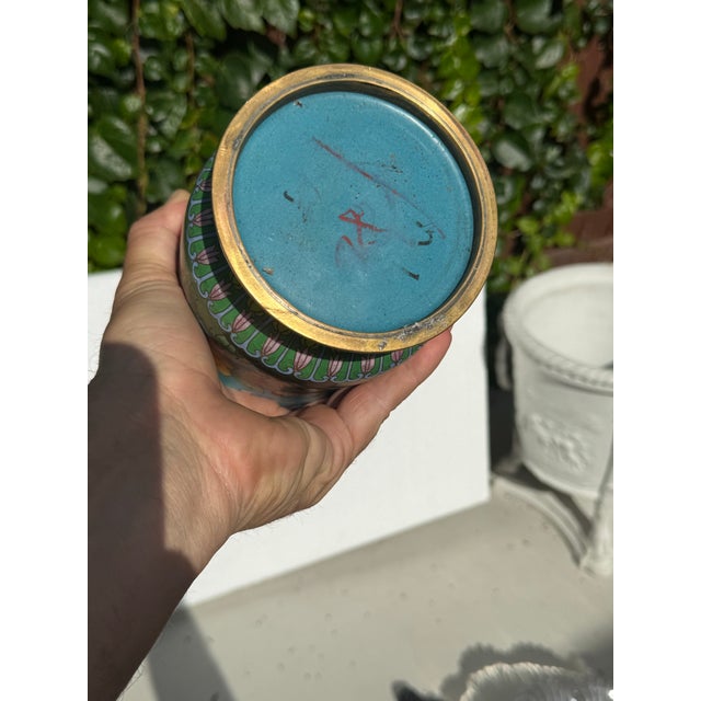 Metal 1950s Chinese Cloisonné Flower Vase For Sale - Image 7 of 10